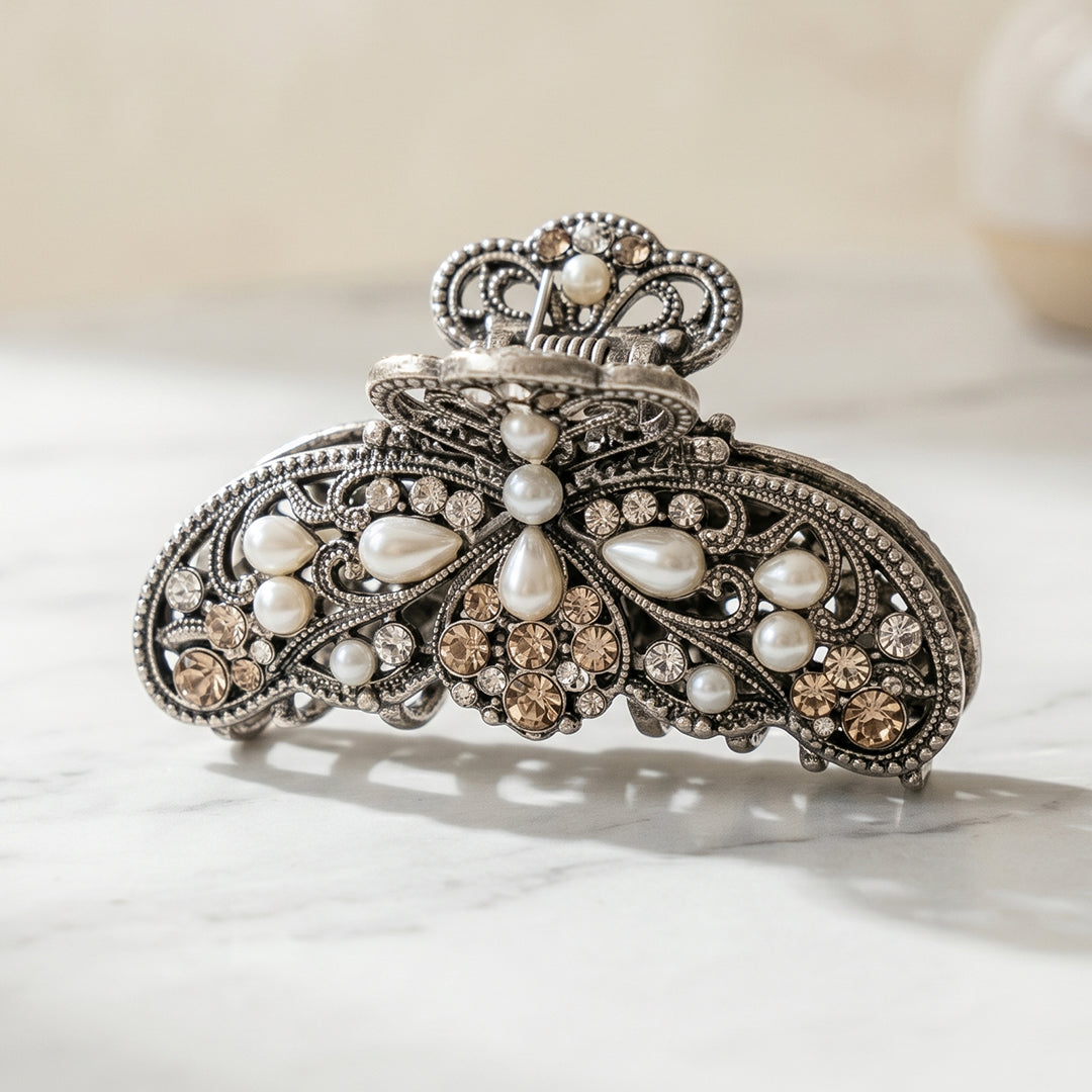 Antiqued Mariposa Pearl Hair Claw
