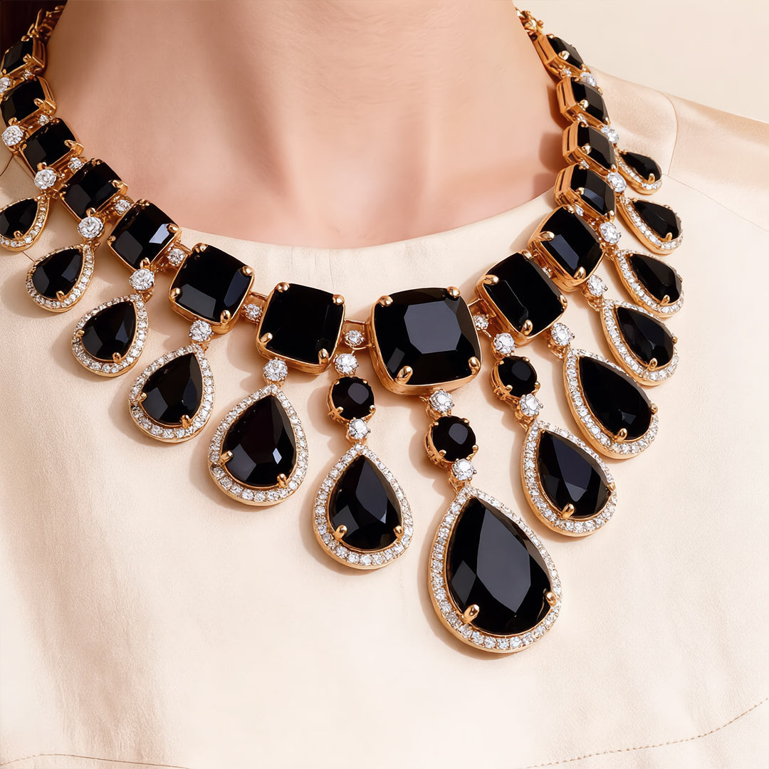 Midnight Onyx Regal Chandelier Necklace