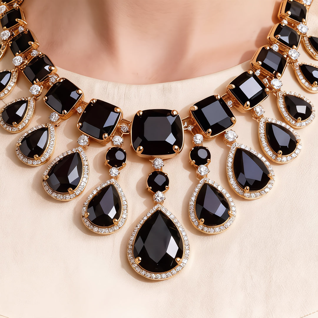 Midnight Onyx Regal Chandelier Necklace
