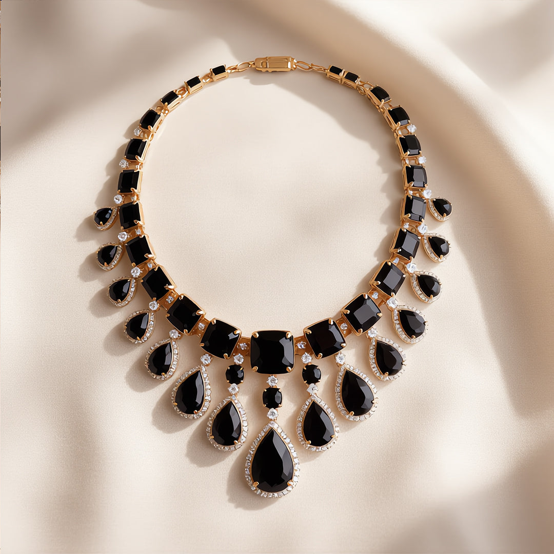 Midnight Onyx Regal Chandelier Necklace