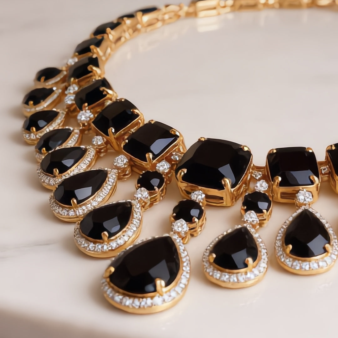 Midnight Onyx Regal Chandelier Necklace