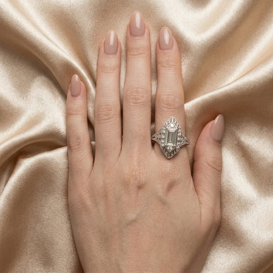 Empire Deco Emerald-Cut Cocktail Ring