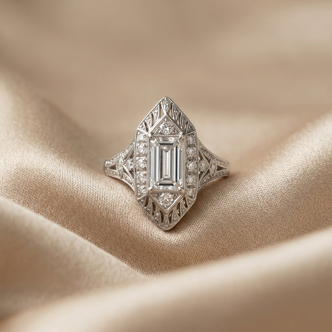Empire Deco Emerald-Cut Cocktail Ring