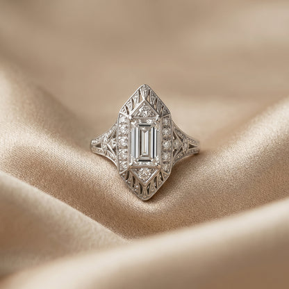 Empire Deco Emerald-Cut Cocktail Ring