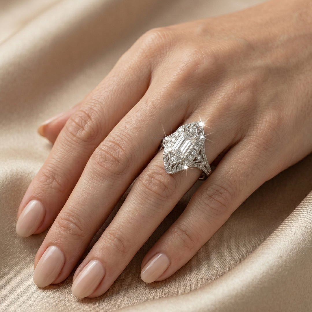 Empire Deco Emerald-Cut Cocktail Ring