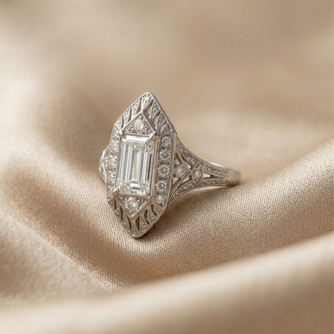 Empire Deco Emerald-Cut Cocktail Ring